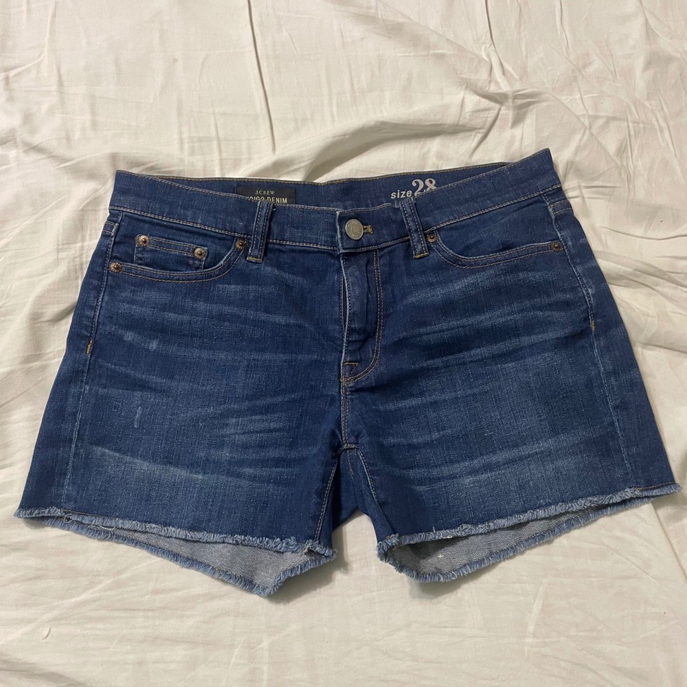 J.Crew Denim Shorts Women 28 Blue Indigo Raw Hem Stretch Casual 3in Inseam